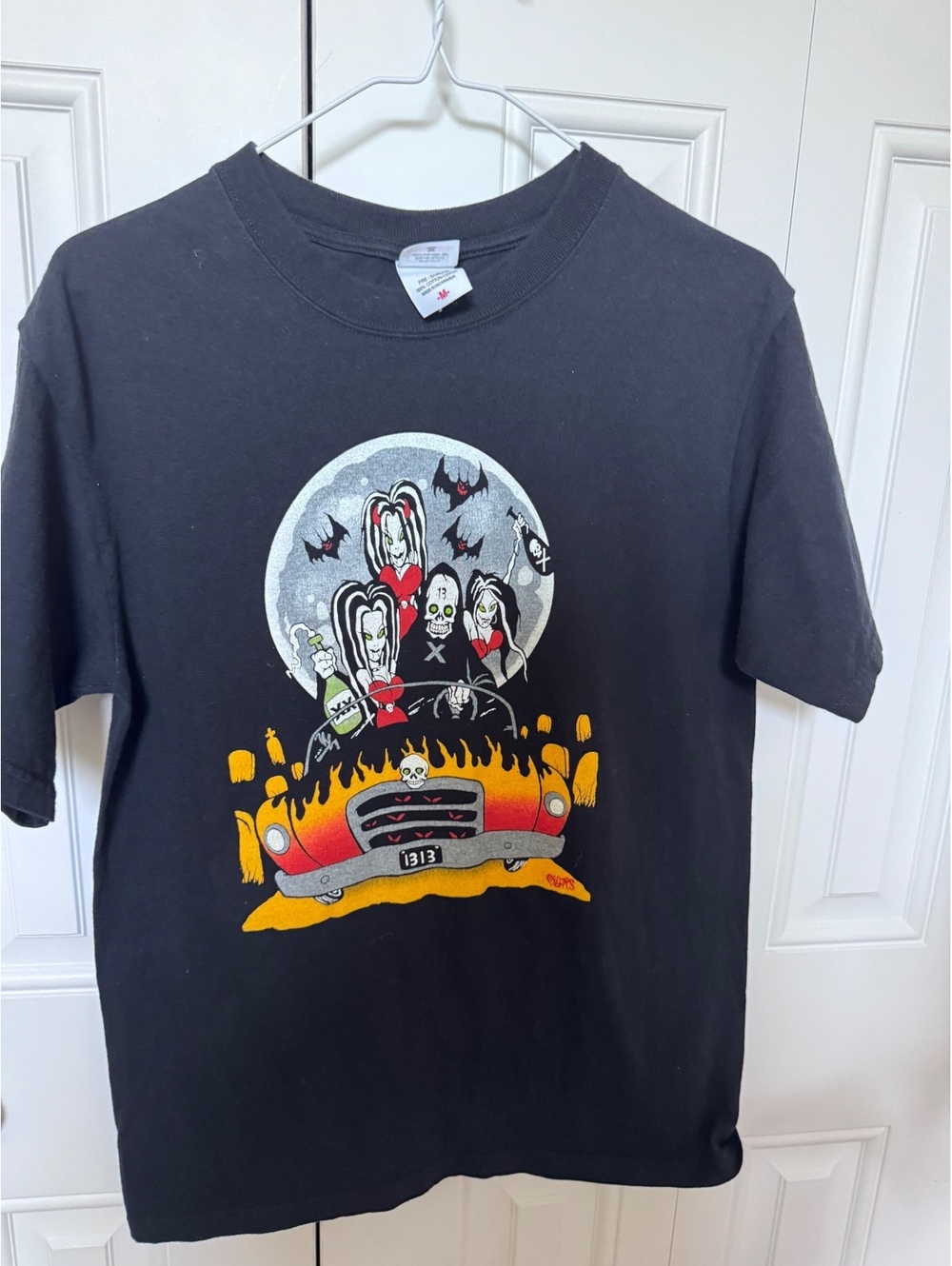 Vintage Anvil Hot Rod Skeleton & Vamp Bride Graphic T-Shirt Medium Black Psychob